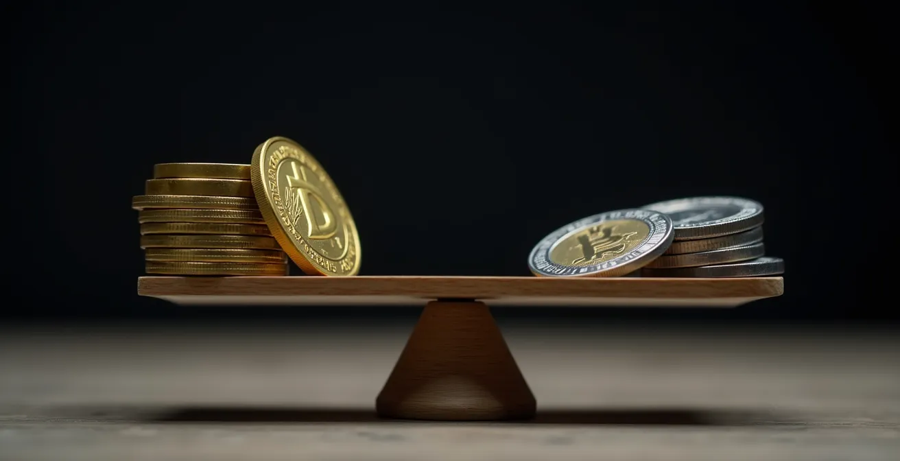 Confronto visivo tra investimento con e senza copertura valutaria che mostra una bilancia in equilibrio tra monete euro e dollaro.