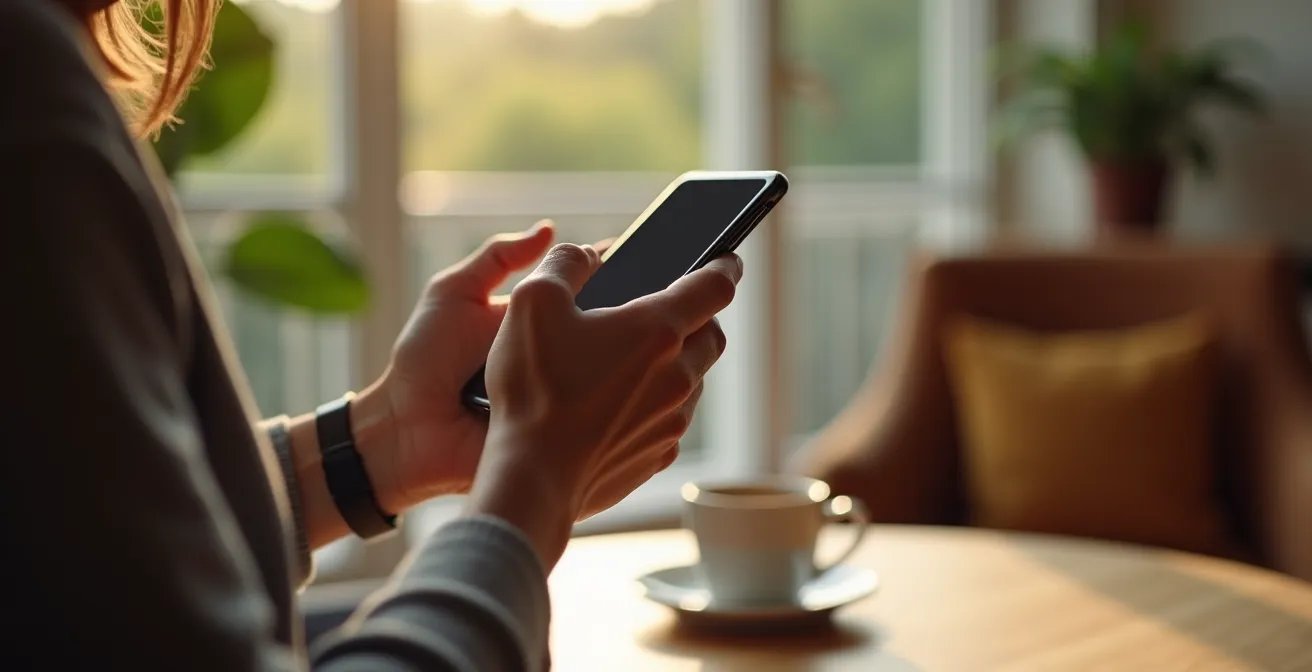 Mano che utilizza app bancaria su smartphone per modificare limiti carta