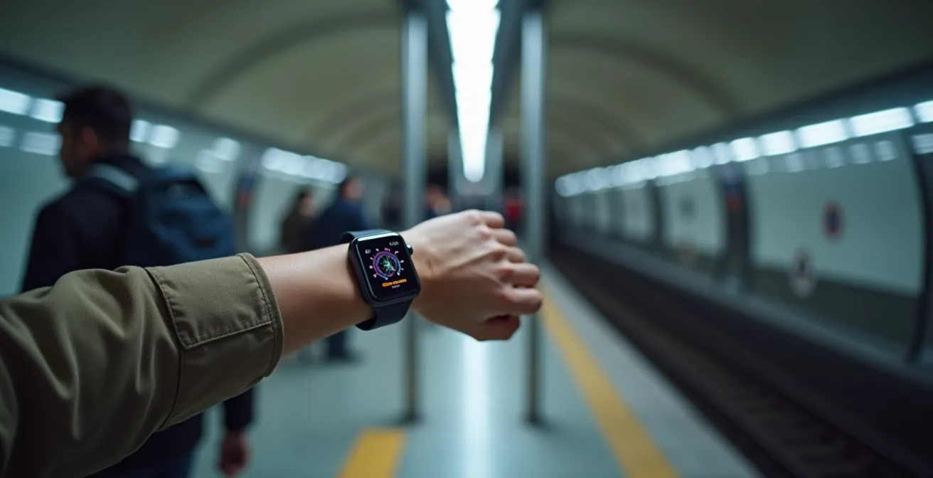 Smartwatch al polso che paga al tornello della metropolitana milanese