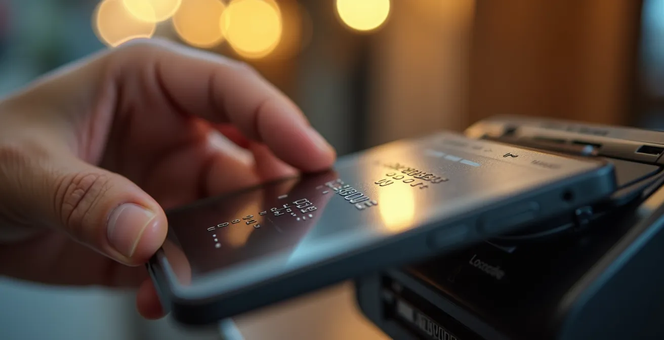 Pagamento contactless con smartphone che mostra livelli di sicurezza tokenizzata